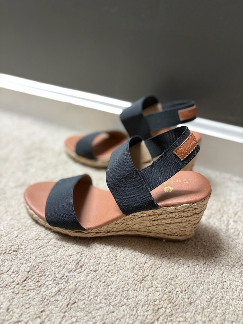Tommy Bahama Black and Brown Espadrille Wedge Sandals